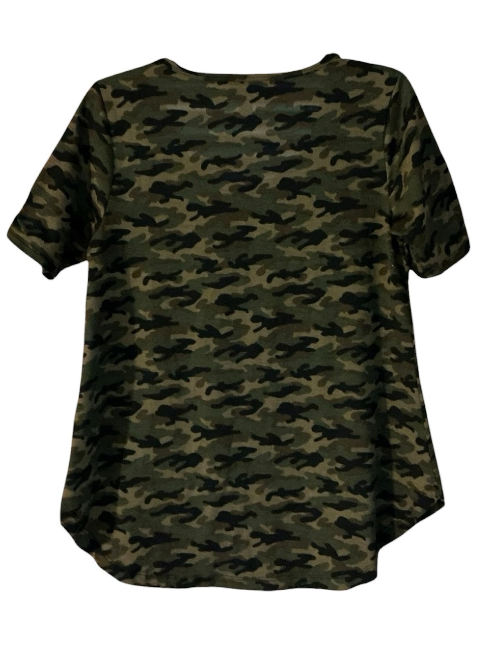LULAROE Erika Camo Swing Top XS 18” p2p Black/Green Multi EUC - Picture 8 of 10